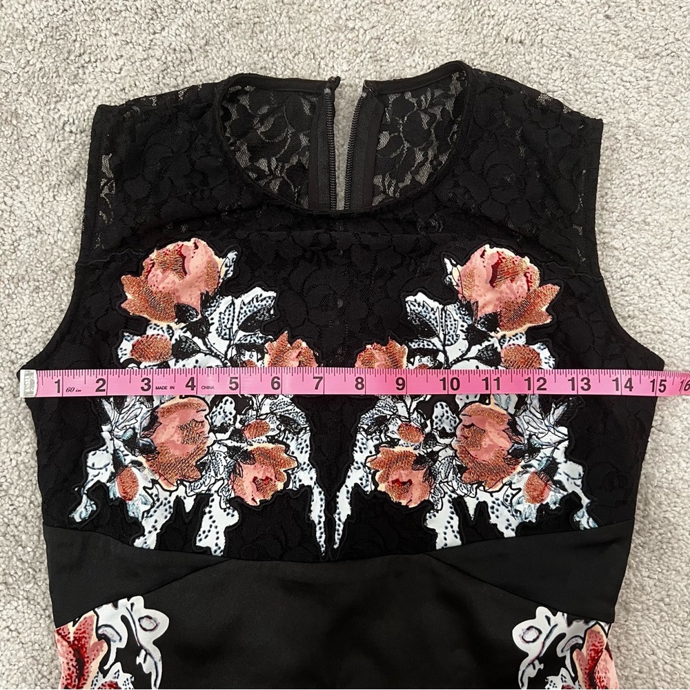Guess Womens XS Lace Inset Floral Print Cocktail Dress Black Mini Dark Eden - Picture 8 of 12